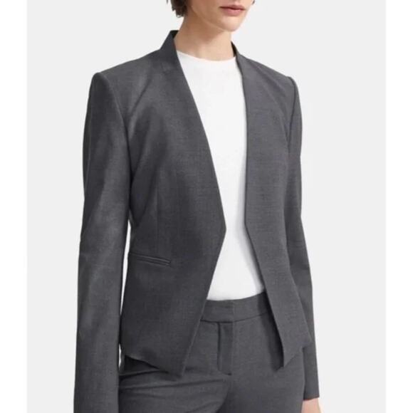 Theory Lanai Charcoal Stretch Wool Blazer Open Front Career Jacket Size 4 - Picture 1 of 6